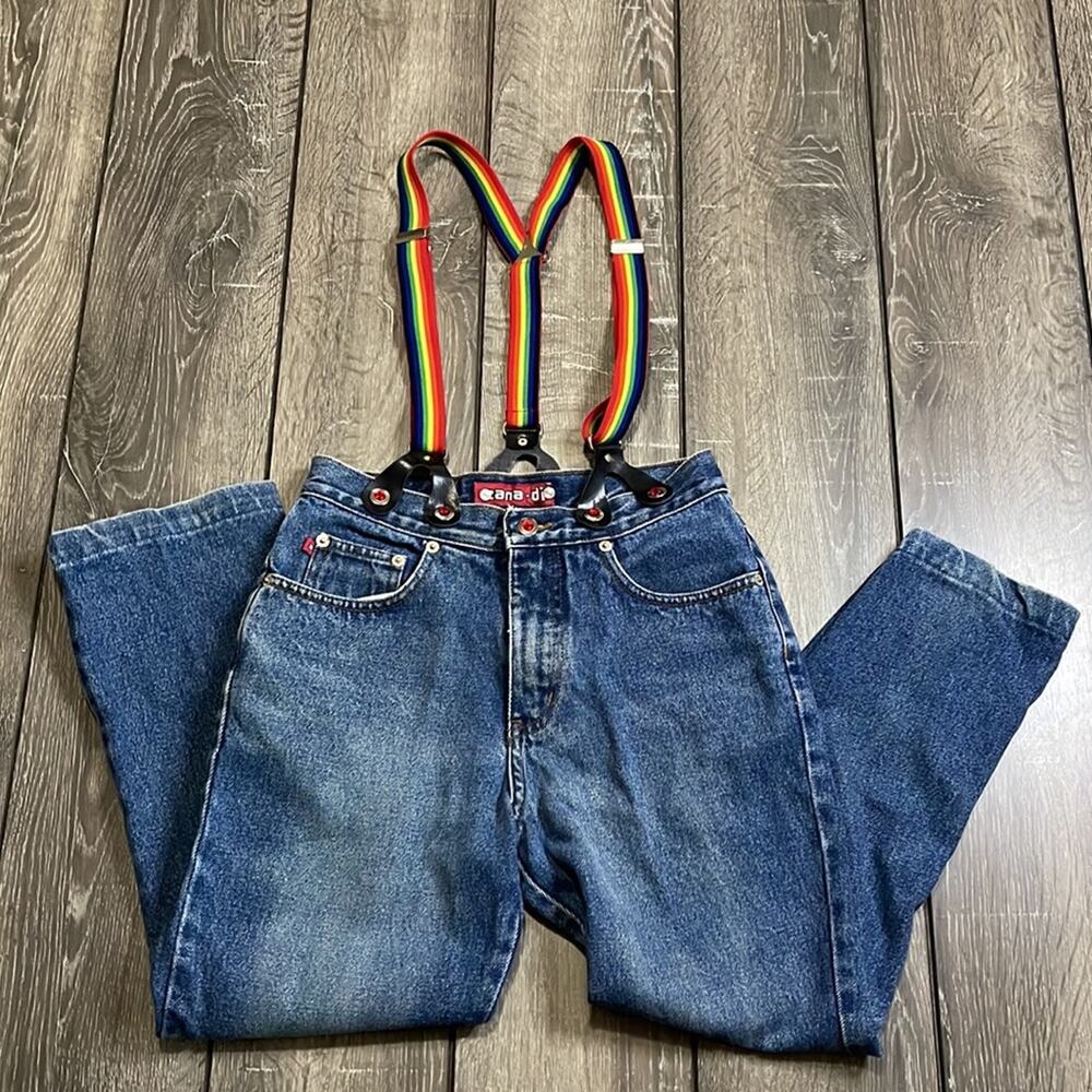 Y2K Vintage Zana Di Rainbow Suspender Jeans Youth Size 14 - Picture 5 of 7